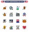 Happy Independence Day 16 Flat Filled Lines Icon Pack for Web and Print email; bag; summer; money; cream
