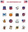 Happy Independence Day 16 Flat Filled Lines Icon Pack for Web and Print map; sign; american; shield; garland