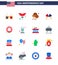 Happy Independence Day 16 Flats Icon Pack for Web and Print bottle; food; cowboy; donut; cream