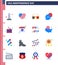Happy Independence Day 16 Flats Icon Pack for Web and Print day; star; love; usa; usa