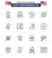 Happy Independence Day 16 Lines Icon Pack for Web and Print bottle; sign; cactus; star; shield