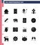 Happy Independence Day 4th July Set of 16 Solid Glyphs American Pictograph of fireworks; celebration; ireland; church; american