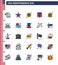 Happy Independence Day 4th July Set of 25 Flat Filled Lines American Pictograph of fast; security; american; usa; american