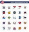 Happy Independence Day 4th July Set of 25 Flat Filled Lines American Pictograph of money; security; cake; american; sheild