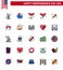 Happy Independence Day 4th July Set of 25 Flat Filled Lines American Pictograph of wine; day; location pin; festival; fire work