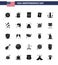 Happy Independence Day 4th July Set of 25 Solid Glyph American Pictograph of monument; wedding; hip; love; democratic