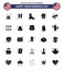 Happy Independence Day 4th July Set of 25 Solid Glyph American Pictograph of war; army; shose; medal; independece