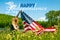 Happy Independence day, 4th of July.  Woman holding American flag