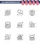 Happy Independence Day 9 Lines Icon Pack for Web and Print fast; security; american; usa; shield