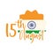 Happy independence day india, lettering date celebration with ashoka wheel flat style icon