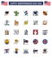 Happy Independence Day Pack of 25 Flat Filled Lines Signs and Symbols for sports; ball; fire; world; flag