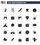 Happy Independence Day Pack of 25 Solid Glyph Signs and Symbols for bird; police; baseball; star; badge