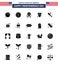 Happy Independence Day Pack of 25 Solid Glyph Signs and Symbols for sports; baseball; police; ball; officer