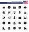 Happy Independence Day Pack of 25 Solid Glyph Signs and Symbols for usa; pumkin; cinema; american; shield