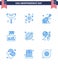 Happy Independence Day Pack of 9 Blues Signs and Symbols for barbecue; usa; music; party; cake