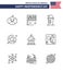 Happy Independence Day Pack of 9 Lines Signs and Symbols for muffin; cake; american; food; round