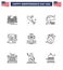 Happy Independence Day Pack of 9 Lines Signs and Symbols for paper; state; bat; sport; football