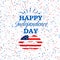 Happy Independence Day poster with American flag lips on scatter circles background