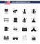 Happy Independence Day USA Pack of 16 Creative Solid Glyphs of garland; space; weapon; needle; building