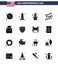 Happy Independence Day USA Pack of 16 Creative Solid Glyphs of greeting; email; cactus; party bulb; buntings