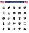 Happy Independence Day USA Pack of 25 Creative Solid Glyph of celebration; love; drink; heart; meal