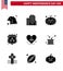 Happy Independence Day USA Pack of 9 Creative Solid Glyphs of day; american; festival; love; police