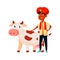 happy indian boy stroking cow cartoon vector