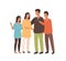 Happy indian family in national colored clothing vector flat illustration. Smiling parents and children in traditional