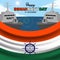 Happy Indian navy day background with two naval ships on the sea with flag