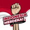 Happy Indonesia independence day greeting background with Clenched fist hand illustration