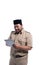 Happy indonesian government worker using tabletp pc