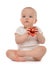 Happy infant child baby girl toddler holding red heart