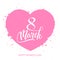 Happy International Women`s Day decorative lettering in heart shape, 8 March, postcard, vector illustration