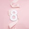 Happy International Womens Day celebrate on eight March. Number eight on pink background