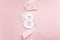 Happy International Womens Day celebrate on eight March. Number eight on pink background