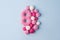 Happy International Womenâ€™s Day celebrate on March 8, congratulatory CARD. Handmade crocheting pink Number eight and yarn ball,