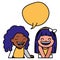 Happy interracial girls with speech bubble