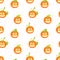 Happy Jack o lanterns on dotted backdrop seamless vector patter