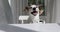 Happy Jack Russell Terrier dog sitting at table