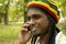 Happy Jamaican on the phone