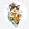 Happy Japanese cat Maneki-neko flowered.
