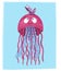 Happy jellyfish meets a butterfly. Cute ocean animals. Cute cartoon character. Cute cartoon animals