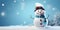 Happy jolly snowman on blue background. Seasons greetings