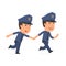 Happy and Joyful Character Officer runs and drags his friend to
