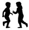 Happy joyful kids. Little boy and girl playing in park vector silhouette.