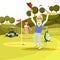 Happy Joyful Senior Man Jump on Green Golf Field