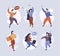 Happy jumping characters. Joyful people running standing jumping funny celebrate persons male female garish vector