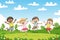 Happy jumping children. Funny cartoon character.