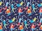 Happy jumping young people dark seamless pattern