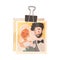 Happy Just Married Couple Faces on Photograph Hold by Binder Clip Vector Illustration
